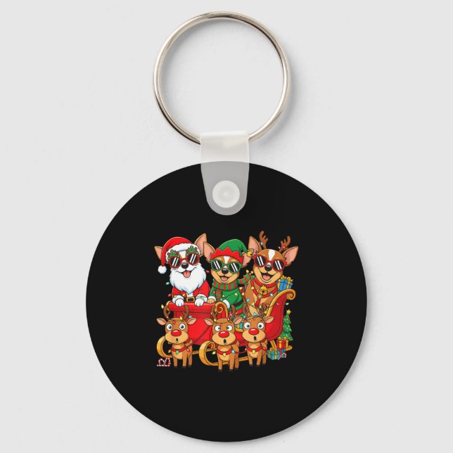 Chihuahua Dog Santa Reindeer Elf Christmas Womens  Key Ring (Front)