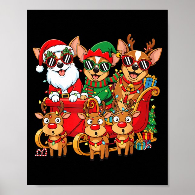 Chihuahua Dog Santa Reindeer Elf Christmas Womens  Poster (Front)
