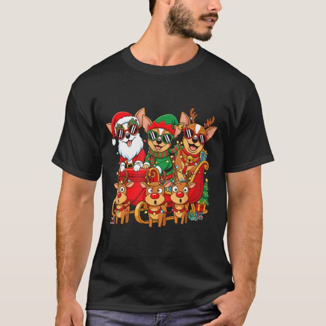 Chihuahua Dog Santa Reindeer Elf Christmas Womens  T-Shirt (Front)