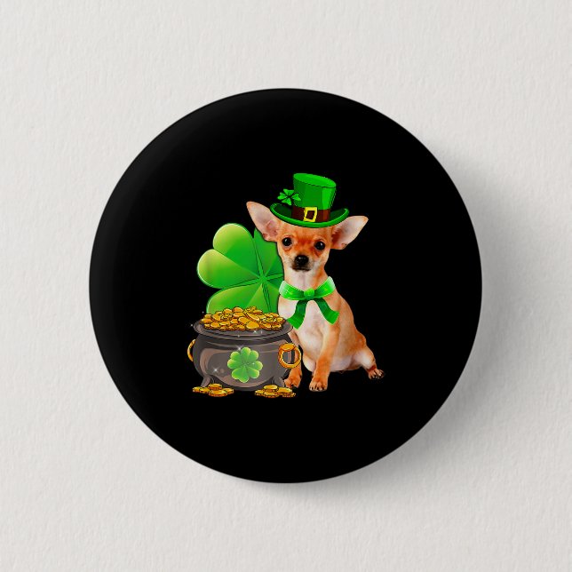 Chihuahua Dog Shamrock St Patricks Day Dog Irish G 6 Cm Round Badge (Front)
