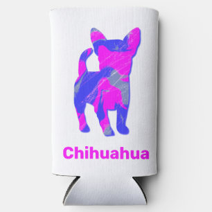 Chihuahua Dog Silhouette Hot Pink & Blue Seltzer Can Cooler
