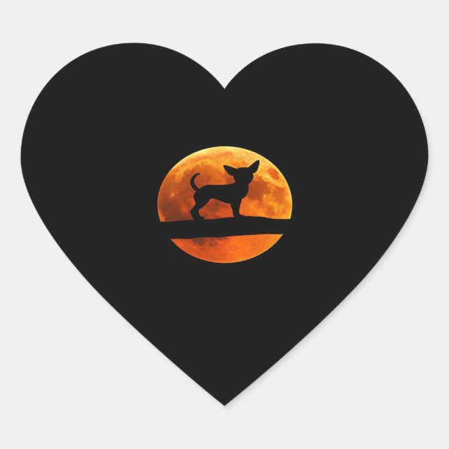 Chihuahua Dog Silhouette Moon chiwawa lover Classi Heart Sticker (Front)