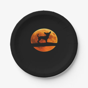 Chihuahua Dog Silhouette Moon chiwawa lover Classi Paper Plate