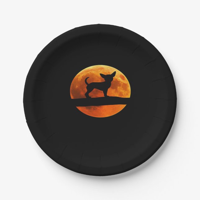 Chihuahua Dog Silhouette Moon chiwawa lover Classi Paper Plate (Front)