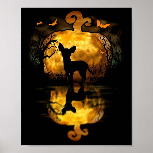 Chihuahua Dog Silhouette Pumpkin Halloween Costume Poster (Front)