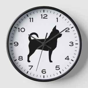 Chihuahua Dog Silhouette with Numbers and Minutes Clock