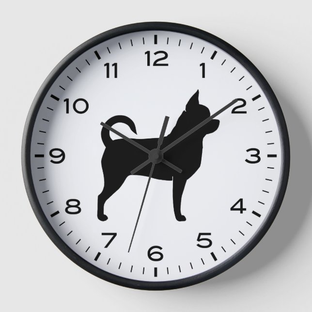 Chihuahua Dog Silhouette with Numbers and Minutes Clock (Front)