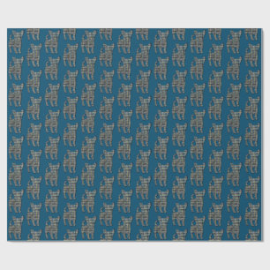 Chihuahua Dog Silhouette Y&B Grid Line Blue Wrapping Paper