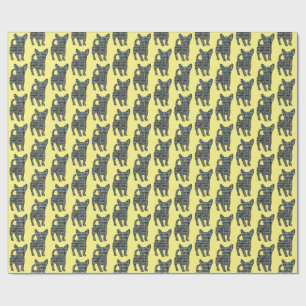 Chihuahua Dog Silhouette Y&B Grid Line Yellow Wrapping Paper