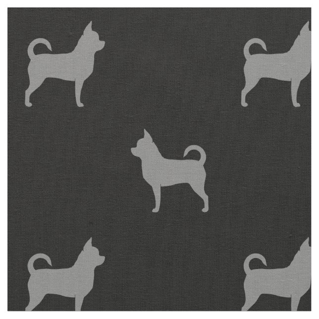 Chihuahua Dog Silhouettes Grey and Black Patterned Fabric (Close Up)