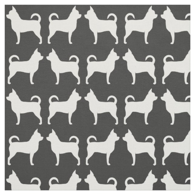Chihuahua Dog Silhouettes Grey and White Patterned Fabric (Swatch)