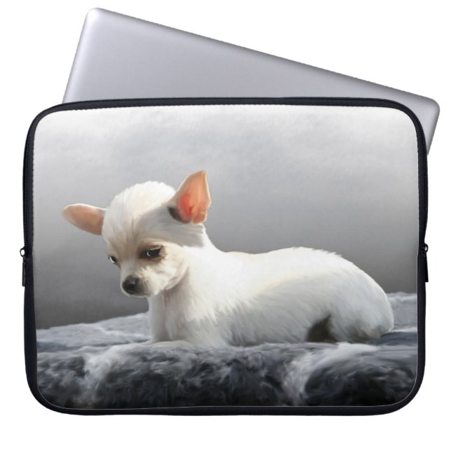 Chihuahua Dog Sitting Dog Portrait Art Painting Laptop Sleeve (Front)