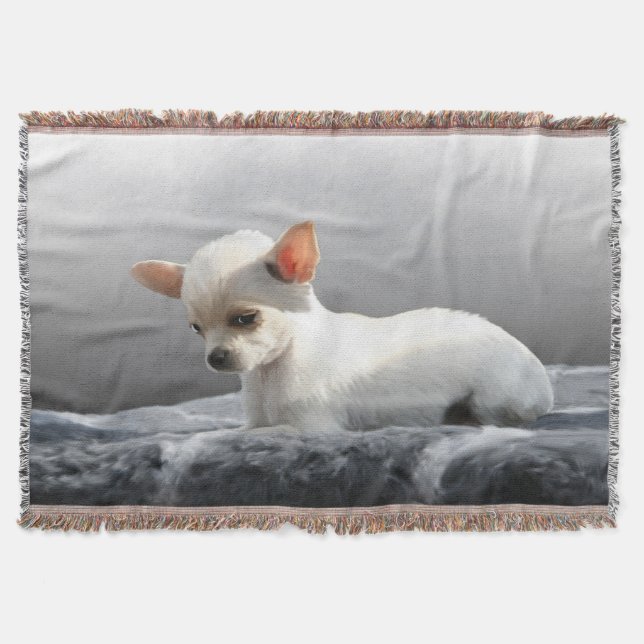 Chihuahua Dog Sitting Dog Portrait Art Painting Throw Blanket (Front)