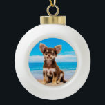Chihuahua Dog Sitting on Tropical Beach Ceramic Ball Christmas Ornament<br><div class="desc">A perfect gift for someone who loves or owns Chihuahua dog breed.</div>