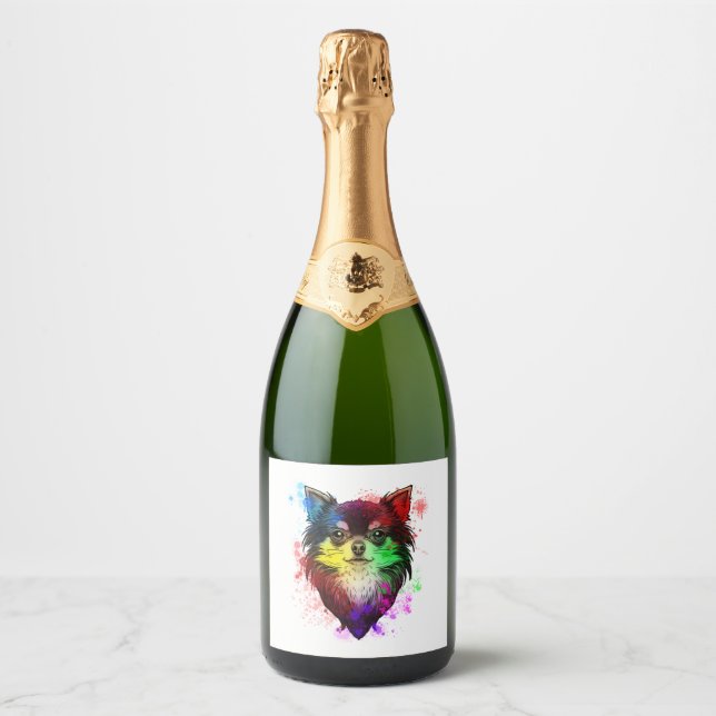 Chihuahua Dog   Sparkling Wine Label (Front)