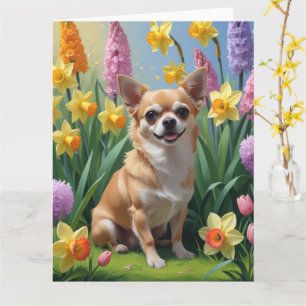 Chihuahua Dog Spring Flowers Painting Card
