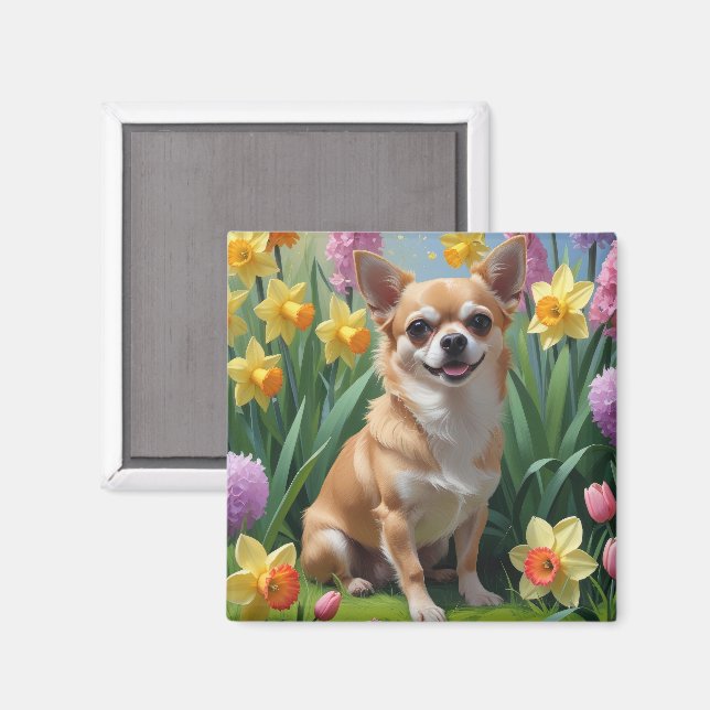 Chihuahua Dog Spring Flowers Painting Magnet (Front/Back)