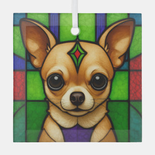 Chihuahua Dog "Stained Glass"  Glass Tree Decoration