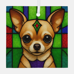 Chihuahua Dog "Stained Glass"  Glass Tree Decoration