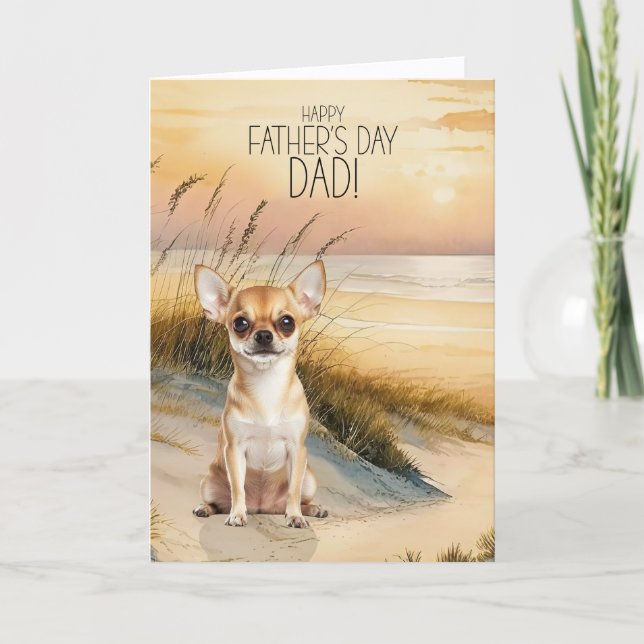 Chihuahua Dog Sunset Beach Father's Day Holiday Card (Front)