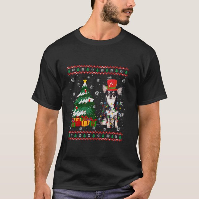 Chihuahua Dog Ugly Sweater Christmas Light Xmas Pa (Front)