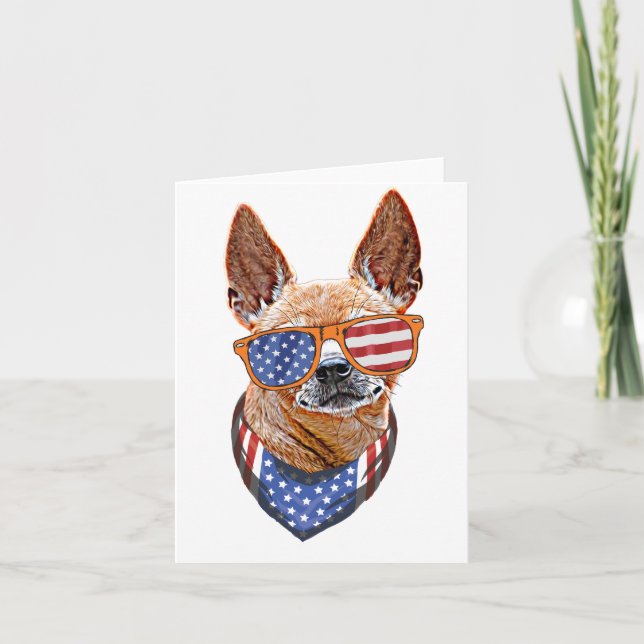 Chihuahua Dog USA American Independence 4th July Card (Front)