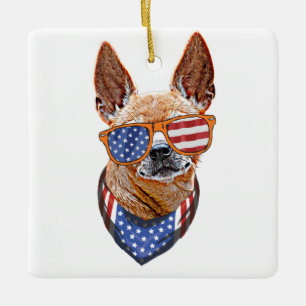 Chihuahua Dog USA American Independence 4th July Ceramic Ornament