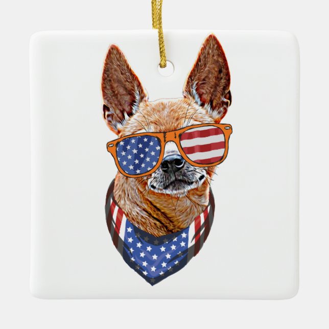 Chihuahua Dog USA American Independence 4th July Ceramic Ornament (Front)