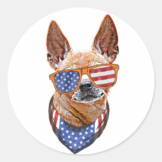 Chihuahua Dog USA American Independence 4th July Classic Round Sticker (Front)