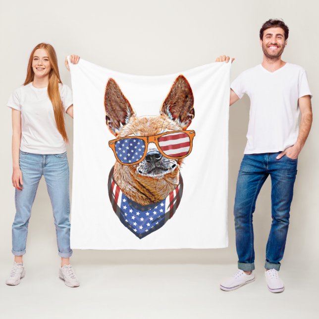Chihuahua Dog USA American Independence 4th July Fleece Blanket (In Situ)