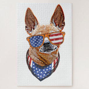 Chihuahua Dog USA American Independence 4th July Jigsaw Puzzle