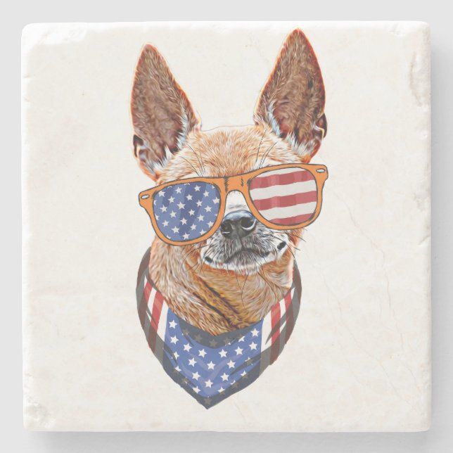 Chihuahua Dog USA American Independence 4th July Stone Coaster (Front)