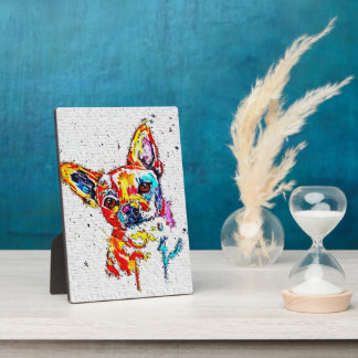 Chihuahua Dog Watercolor Portrait Colourful Plaque