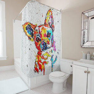 Chihuahua Dog Watercolor Portrait Colourful Shower Curtain