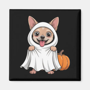Chihuahua Dog Wearing A White Ghost Costume Dog Magnet