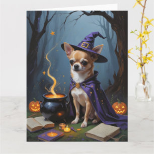 Chihuahua Dog Whimsical Halloween Painting Card