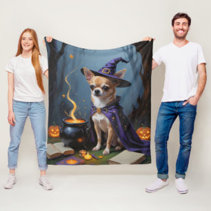 Chihuahua Dog Whimsical Halloween Painting Fleece Blanket