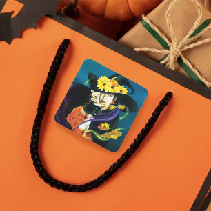 Chihuahua Dog Witch Halloween Square Sticker