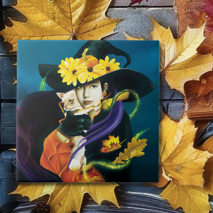 Chihuahua Dog Witch Halloween Tile