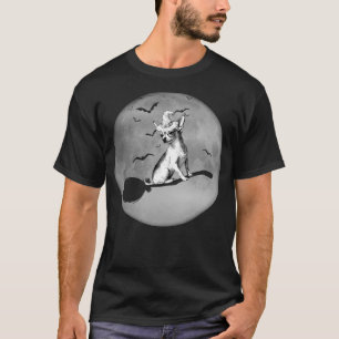 Chihuahua Dog Witch Hat Broom Full Moon Dog Lovers T-Shirt