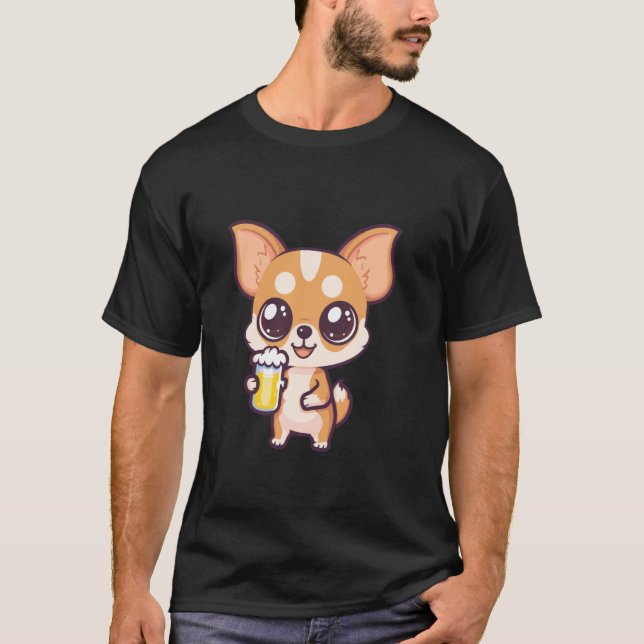 Chihuahua Dog With Beer Comic Funny Party T-Shirt (Front)