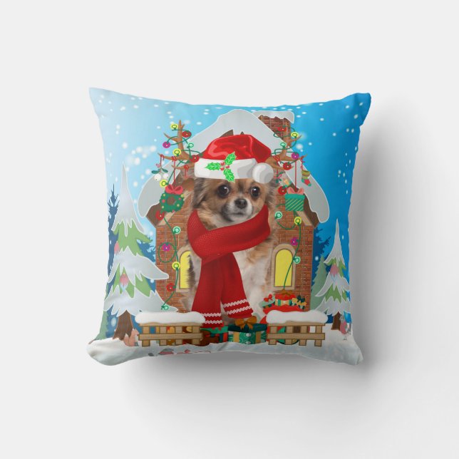 Chihuahua dog with Christmas gifts Cushion (Front)