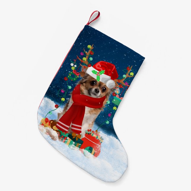 Chihuahua dog with Christmas gifts Small Christmas Stocking (Front (Hanging))