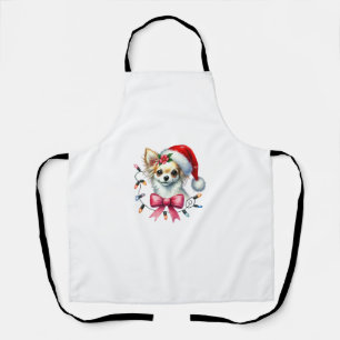 Chihuahua Dog With Coquette Bow Christmas Matching Apron