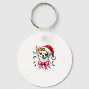 Chihuahua Dog With Coquette Bow Christmas Matching Key Ring