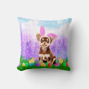 Chihuahua Dog with Easter Eggs Bunny Chicks Cushion