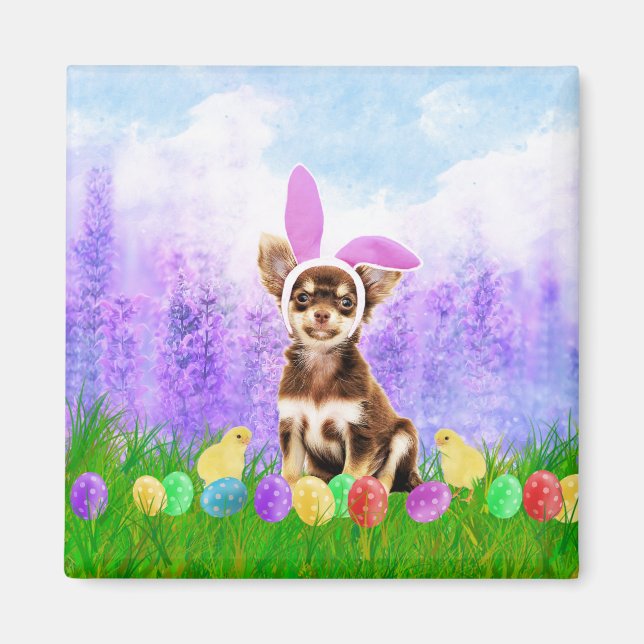 Chihuahua Dog with Easter Eggs Bunny Chicks Magnet (Front)