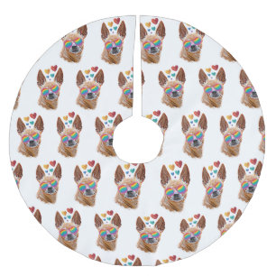 Chihuahua Dog with Hearts Valentine's Day Brushed Polyester Tree Skirt