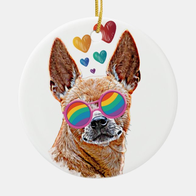 Chihuahua Dog with Hearts Valentine's Day Ceramic Tree Decoration (Front)