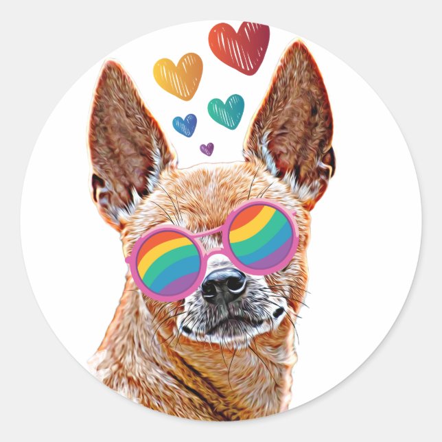 Chihuahua Dog with Hearts Valentine's Day  Classic Round Sticker (Front)